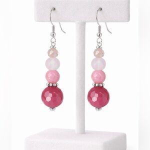 Sterling Silver Earrings Bead Handmade Raspberry Gradient Pink Genuine Stone